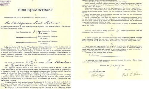Huslejekontrakt fra 1929